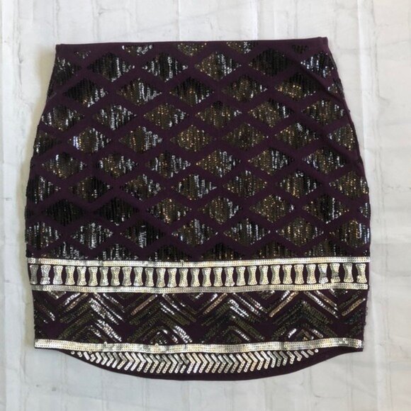 Express Purple Black Sequin Embellished Mini Skirt XS - Picture 2 of 6